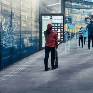 A computer with Artificial Intelligence technology and data visualization in the field of Digital Marketing in 2023, signifying the potential and importance of social media marketing going into the future.